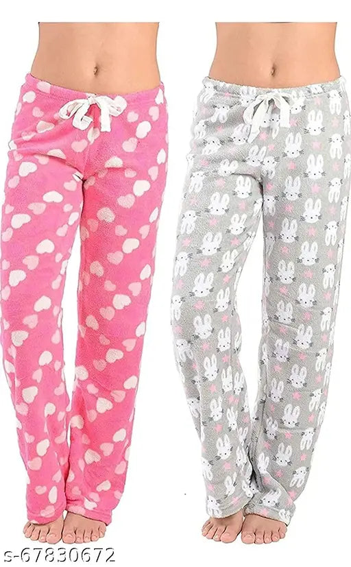 Pink and grey woolen lower pajama set for women