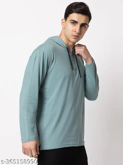 Cotton men's solid hoodie, long sleeves for casual wear - available in sizes M, L, XL, XXL (Made in India)