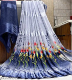 New hit all season saree with floral design, blue and red tones