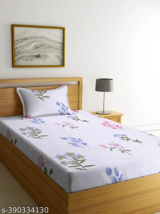 TARAIN COLLECTION premium glace cotton single flat bedsheet with floral design, 230TC supersoft, size 90x60 inch