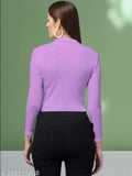 Coffee-colored polyester blend casual VNeck T-Shirt (20 inches), long sleeves and collared design for a stylish fit