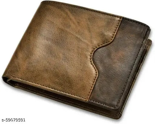 Brown faux leather men's wallet with 2 compartments, ideal for daily essentials