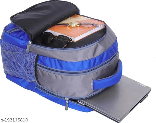 Royal Blue waterproof canvas school backpack with lunch bag combo, 36L laptop bag, features padded adjustable straps and mesh bottle holder