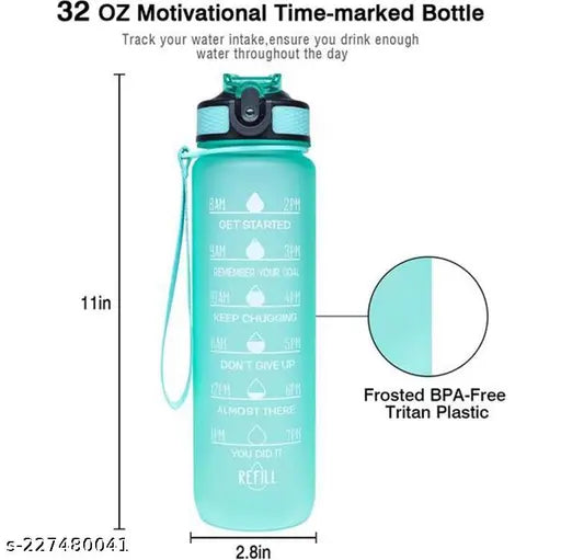Multicolor unbreakable silicone water bottle with motivational time marker, durable BPA-free for office gym detoxing. Features one-click push button and special mouth design for easy use. Includes eBook and is BPA-free and non-toxic