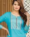 Rayon straight aline kurti for women, Solid rayon long kurti with Zari embroidery, India-made women's fashion-forward Kurti