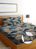Multi-colored Glace cotton elastic-fitted King Size double bedsheet with 2 pillow covers, ideal for 4-8 inch mattresses. Breathable, wrinkle-free, and easy to wash at home
