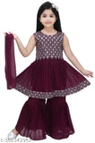 Chiffon embroidered kurta set with dupatta and bottomwear, best quality children's clothing from India (9-12 months - 11-12 years)
