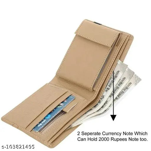 Cream faux leather men's wallet, textured pattern, 5 compartments, free size (L:12cm, W:10cm), high-quality Indian product