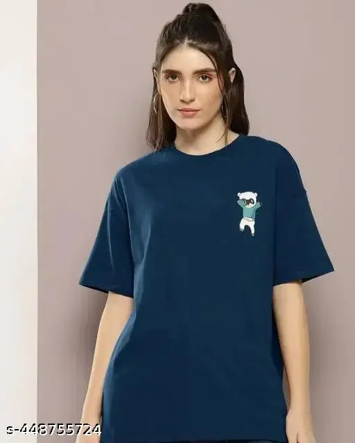 Black cotton oversized crew neck T-shirt, women's fashion, Fabriccotton sinker tee, biowash, 3m