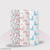 3-pack white organic muslin swaddles with pink butterfly print, soft baby blanket.