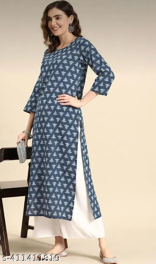 Grey Rayon Katha Plazzo Set - printed three-quarter sleeve kurti with matching palazzos, beautiful Indian fashion for women