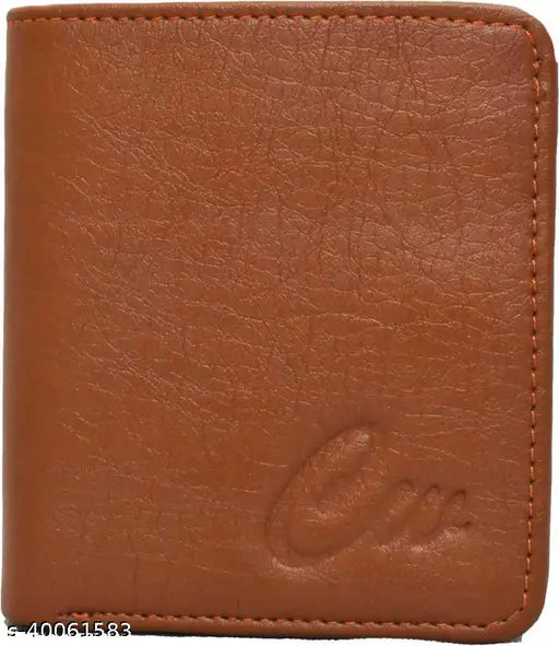 Tan faux leather men's wallet with 2 compartments, safe for cards, coin pocket, and currency compartments. Classic World Handy Styles trendy wallet - India origin
