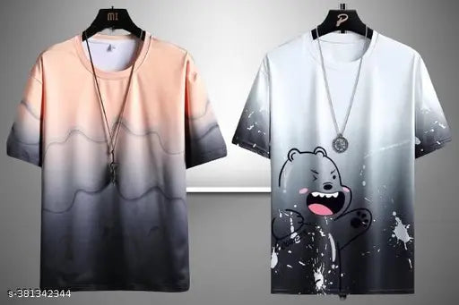 Saplmition printed polyester short-sleeve T-shirt in size M, made in India