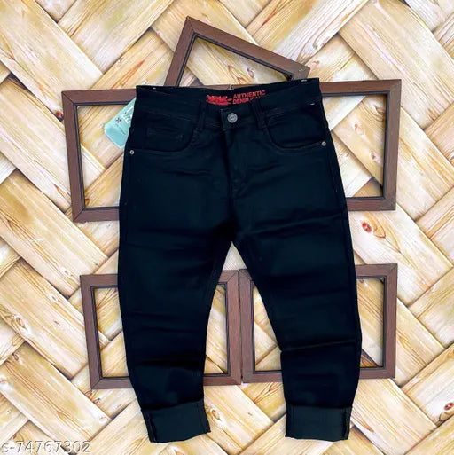 Black cotton denim, slim fit US casual basic denim for regular wear and parties