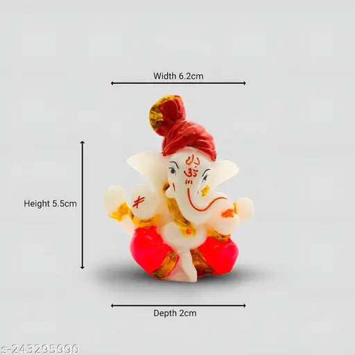 Handpainted resin Ganesh Idol for home decor, vibrant colors celebrate Lord Ganesha's beauty. Durable, versatile and perfect for car dashboard or living room showpiece