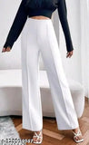 White bell bottom pants with elastic waistband