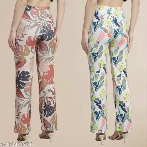 Women's cotton blend high rise trousers, pack of 2 - Solid, stylish, imported casual pants from fabflee, perfect fit for various sizes (S, M, L, XL, XXL). Made in India