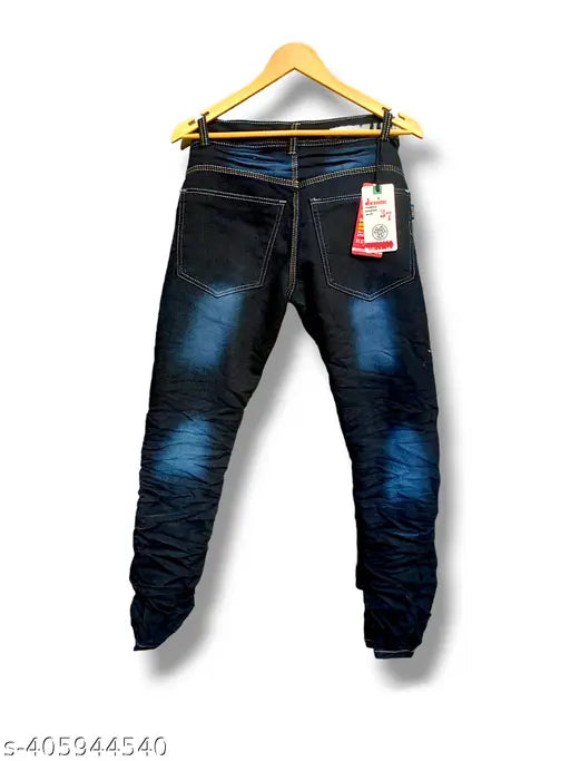 Dyed/washed denim men's jeans, funky designer with pre-shrunk cotton, long-lasting quality - size 30 (30in waist, 38in length), made in India