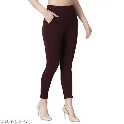 Nylon rayon blended ankle-length jeggings by ROBECULT, high rise and stretchable for women's casual wear