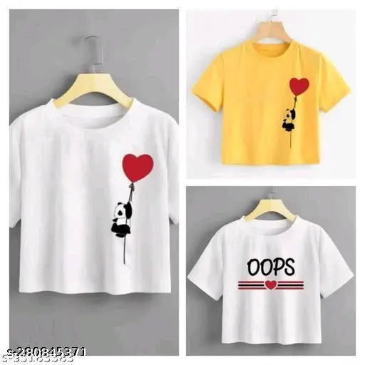 Delux Look Branded premium Quality cotton crop top, printed pattern on short sleeves, single item in sizes S-XL, Indian origin