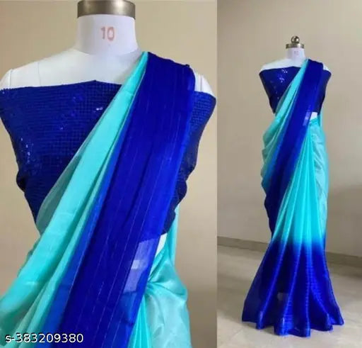Rainbow chiffon saree with zari woven and embellished net blouse, free size, India origin