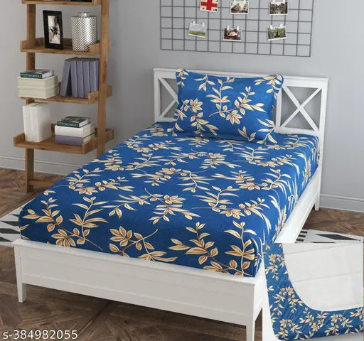 Cotton single size elastic fitted botanical pattern bedsheet, perfect for summer sleep in adult bedrooms (India)