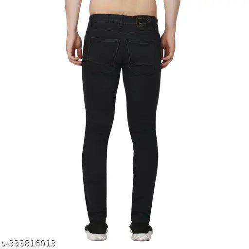 Black denim jeans for men by RABEZO, solid pattern, free delivery