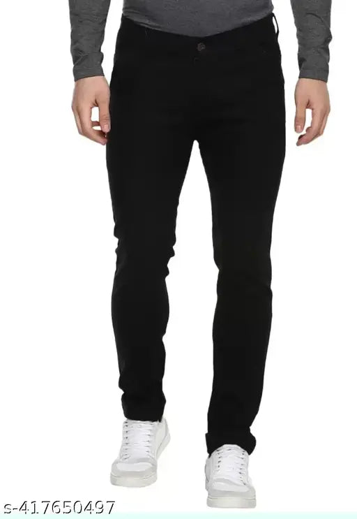 Comfy men's regular slim fit mid-rise black jeans, cotton, solid net quantity 1. All-day comfort for casual wear or modern denim style. #TrendyJeans #Men'sFashion #SlimFitJeans #RegularFit #MidRiseJeans #BlackJeans #CasualWear #StylishDenim #Men'sStyle #ModernJeans #EverydayWear #ComfortableFit (Size options: 28, 30, 32) Made in India