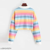 Rainbow striped Lycra long sleeve crop top, vibrant and comfortable for women or teen girls, perfect for layering or casual outfits