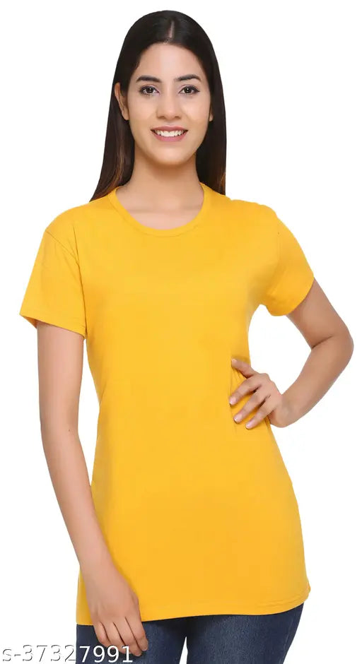 Yellow short-sleeved T-shirt, women's regular fit