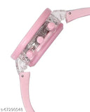 Pink digital watch with round shape and LED glowing, for girls