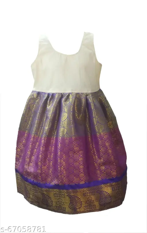 White cotton silk Kids' pattu pavadai & Lehenga choli set with embroidered patterns, ready-to-wear for festivals or traditional gatherings. Made in India