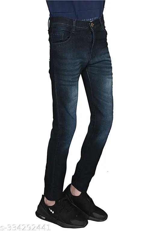 Black men's jeans with fire design on thigh