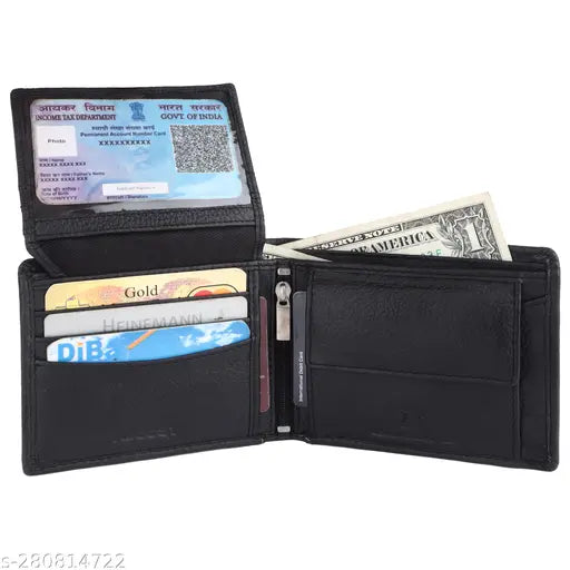 Leather gift hamper for men, 100% genuine Leeon black wallet with RFID protection, features 2 compartments for organized storage