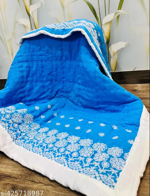 Handmade cotton kids quilt, 250Gsm, embroidered borders, breathable soft, mild winter, India Main image