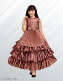 Pink solid party gown, silk blend, sleeveless, 3-4 Years - Elegant & comfortable little girl's party dress in delightful pink shade