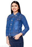 Denim women's jeans jacket, solid color, long sleeves - perfect for casual and stylish occasions. Made in India