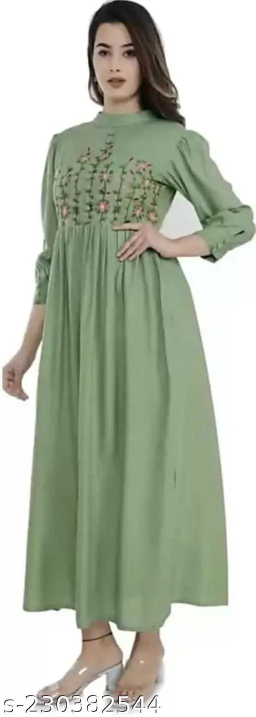 Rayon, embroidered anarkali gown with nine buttons - Indian festival and party wear for women