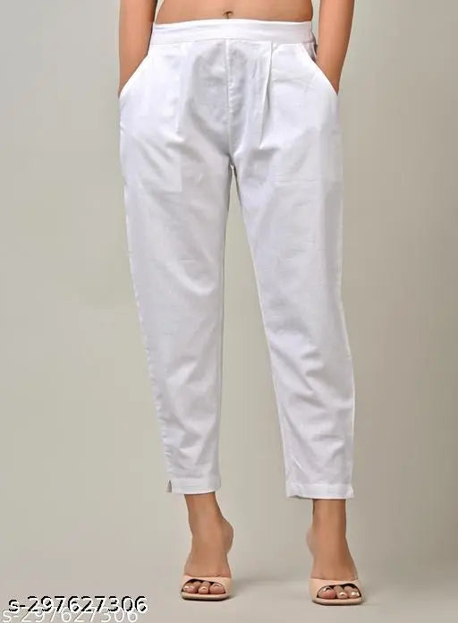 Regular fit, light grey cotton women's trousers set of 2