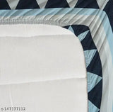 White geometric print, elastic cotton double bedsheet with 2 pillow covers - premium quality, ideal for summer adult use