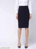 Women's black cotton blend solid pencil skirt, one size 30/32, India-made fashion essential on hanger