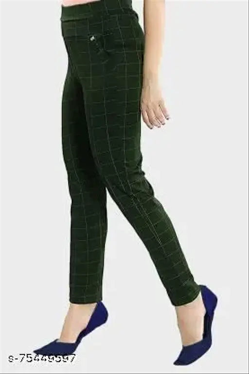 Stylish cotton blend checked jeggings for women, comfortable and stretchable with side pockets