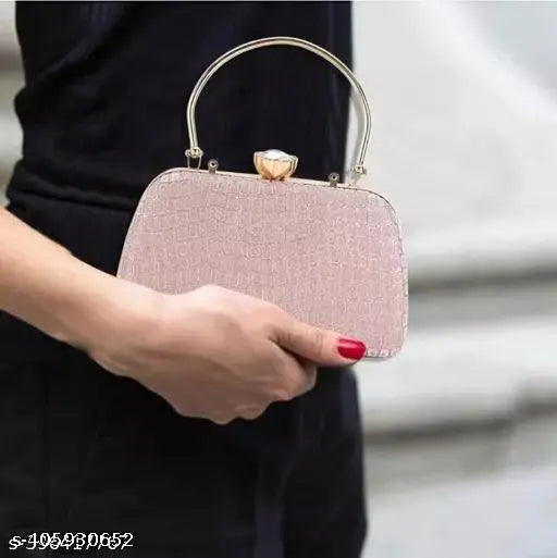 Fashionable metallic clutch, rose gold hardware, for formal events and weddings