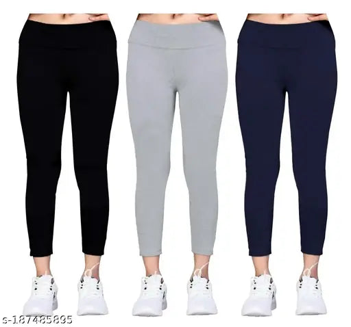 Black/Grey/Navy cotton-blend DEESEL Jeggings ankle fit - 3-pack combo, women's stylish jeans