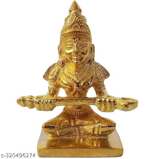 Gold Annapurna MATA goddess figure for home and kitchen, ornate metal idol of the Goddess of Food, 0.5 ft in height, width, and depth