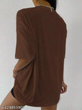 Brown printed oversized round neck T-shirt for women and girls