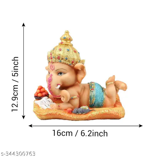 Resin Ganesh Idol (16cm x 12.9cm) - Exquisitely crafted Indian decorative Ganesha for home or office