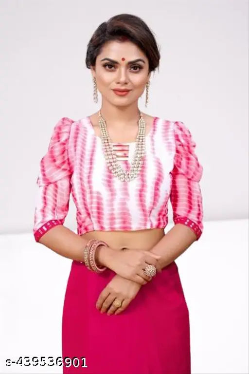 Georgette saree with ruffle blouse piece for women, cherry pink color
