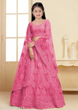 Embroidered semi-stitched nylon lehenga choli with short sleeves, intricate embroidery detailing on Indian festive wear for girls aged 3-14 years