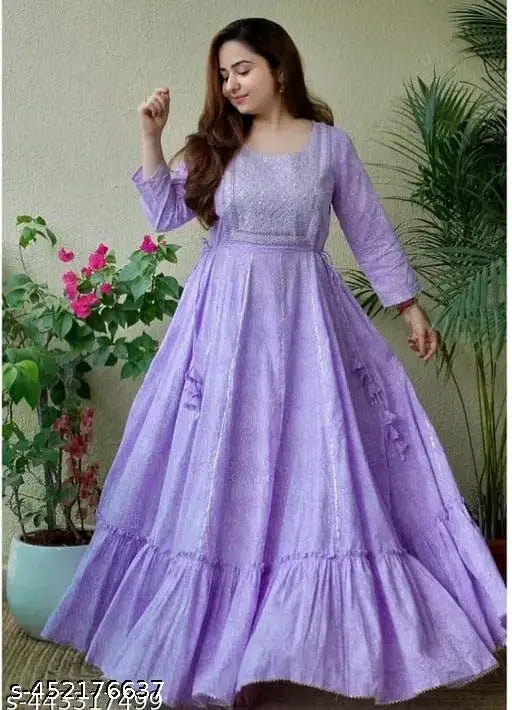 Purple anarkali kameez with ruffled hem and embellished details